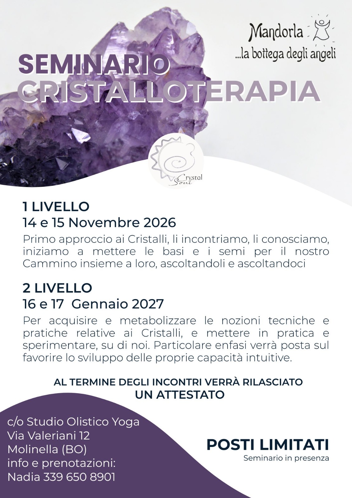 Locandina seminario di cristalloterapia
