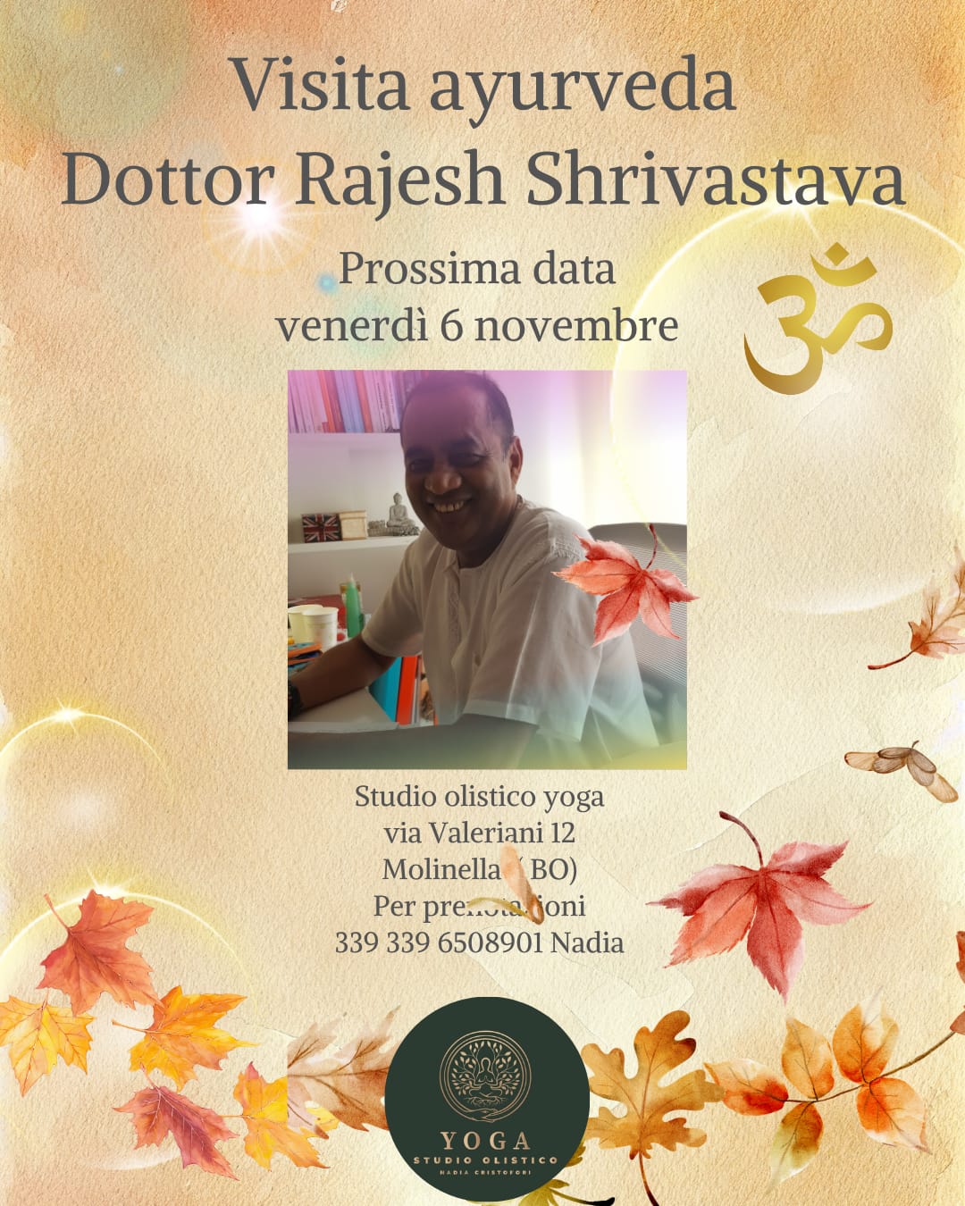 Locandina visita ayurvedica con il dottor Rajesh Shrivastava, 6 novembre