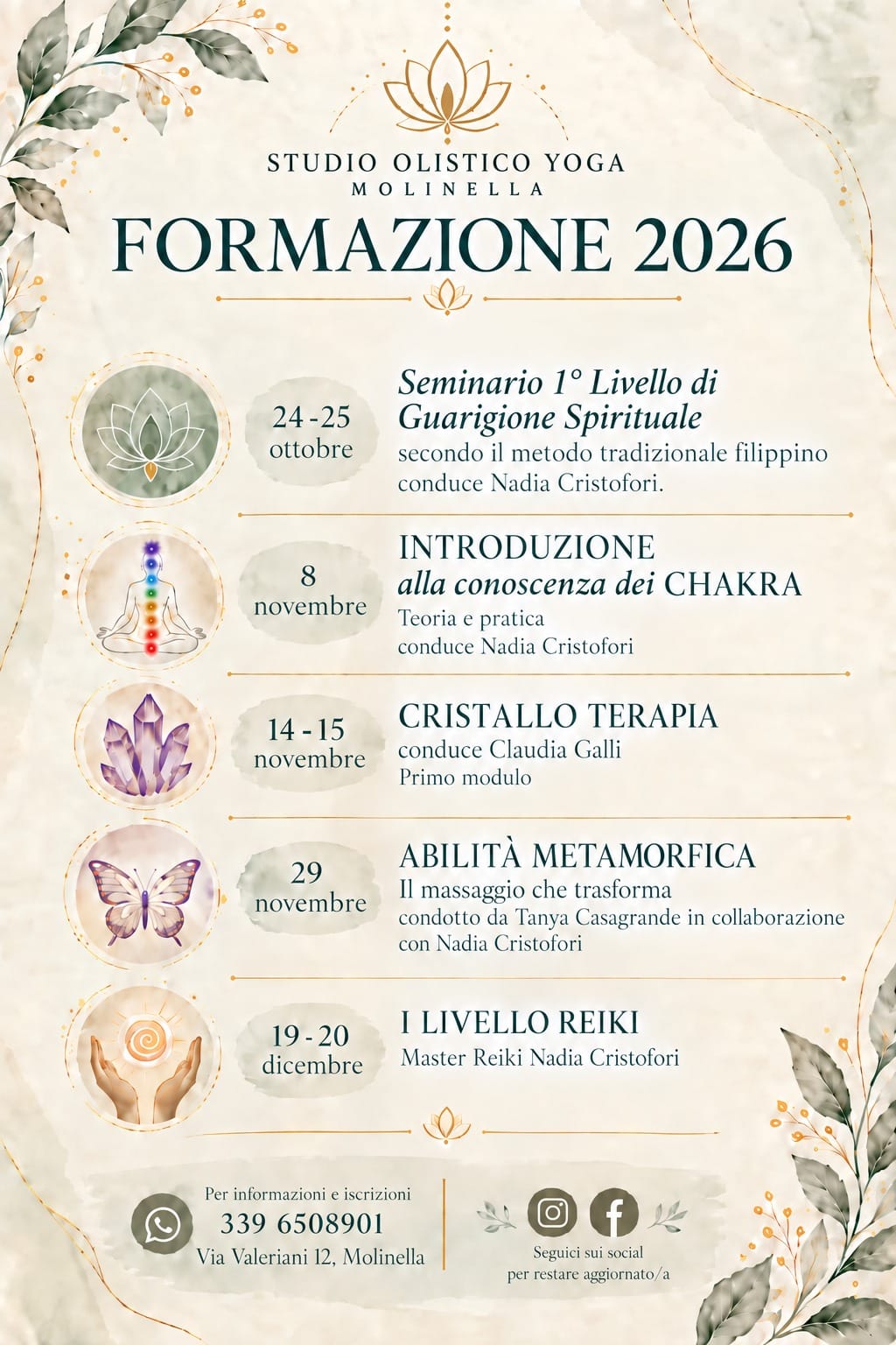 Calendario Formazione 2026 dello Studio Olistico Yoga
